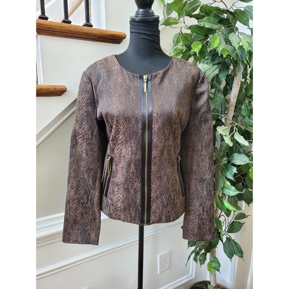 Dana Buchman Women Animal Print Long Sleeve Full Zip Front Casual Jacket Size 16